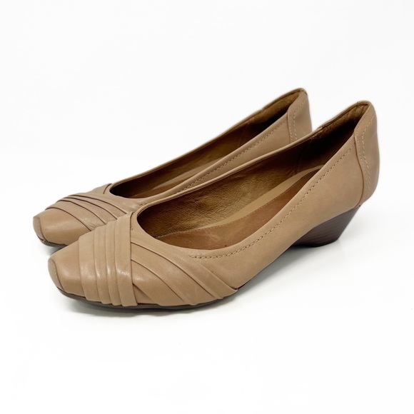 Clarks Shoes - Clarks Artisan Nude Slip on Leather Wedge Heel Shoes